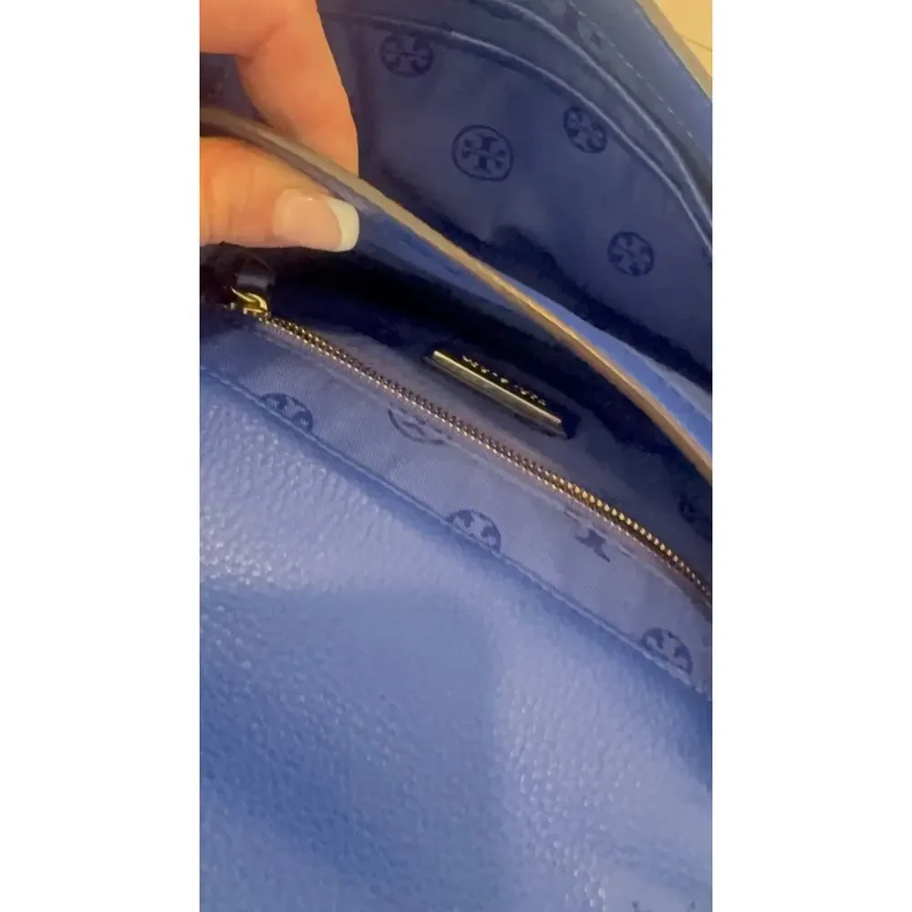 Tory Burch Bombe T Combo Crossbody Bag Royal Blue Pebbled Leather Clutch Flap